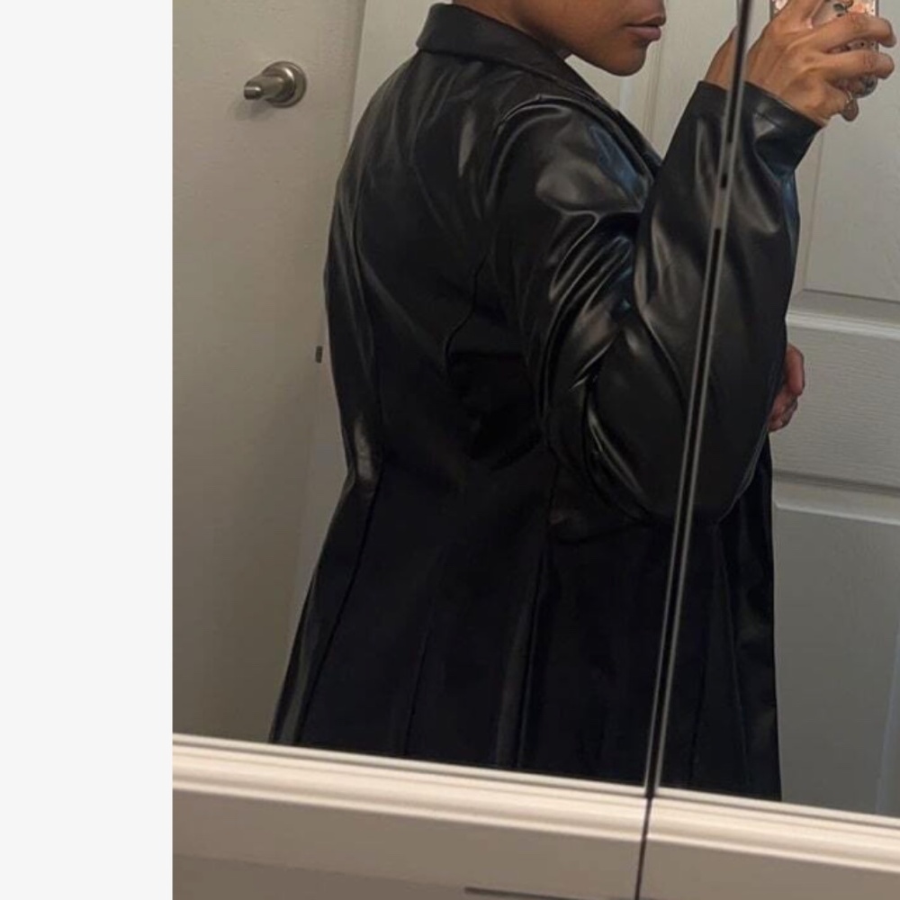 Luxe Black Vegan Leather Button Blazer Jacket Coat - Picture 5 of 8